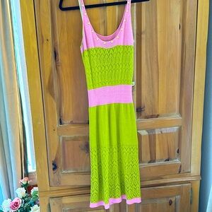 Vintage Betsey Johnson beautiful pink and green knit dress fully lined, size L.